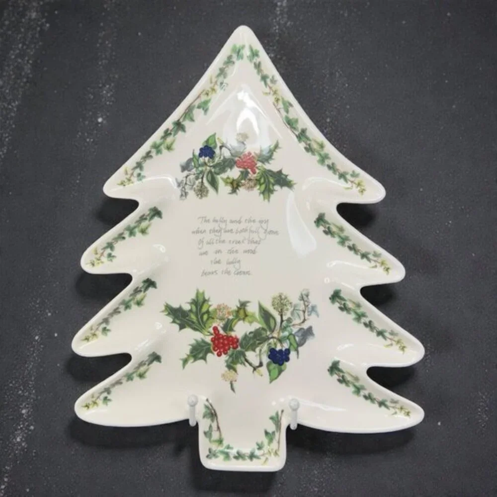 Portmeirion The Holly And The Ivy Christmas Tree Shaped Serving Dish Large 13inc
